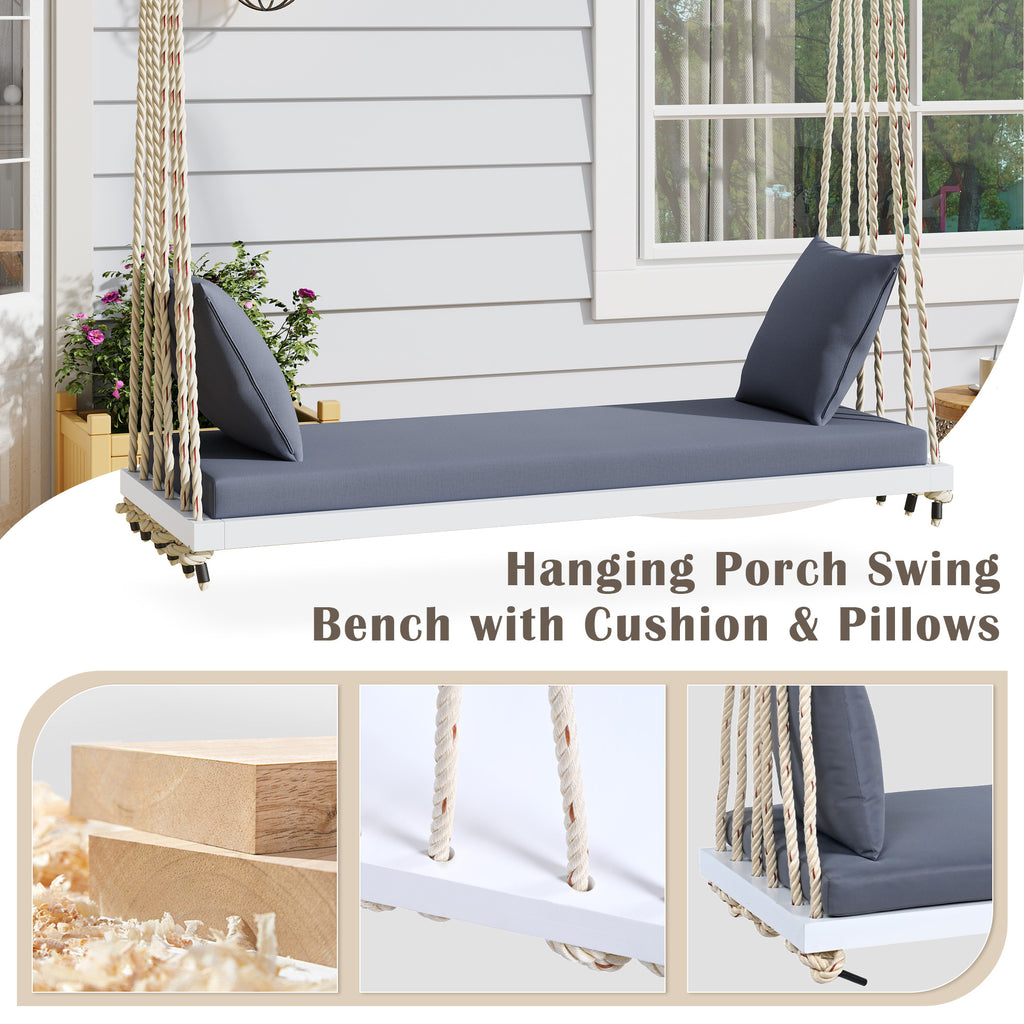 TOPMAX Patio Wooden Swing Chair, Hanging Porch Swing Bench