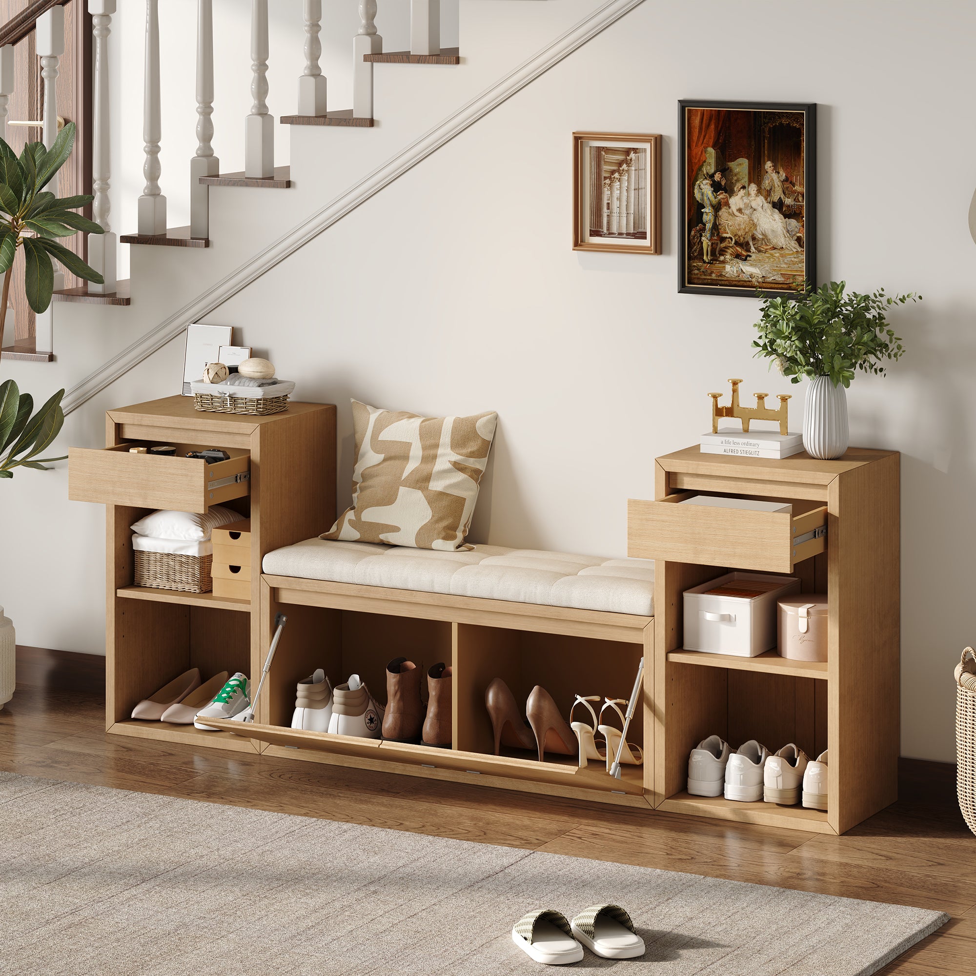 TREXM All-in-One Entryway Storage Bench with Cushion