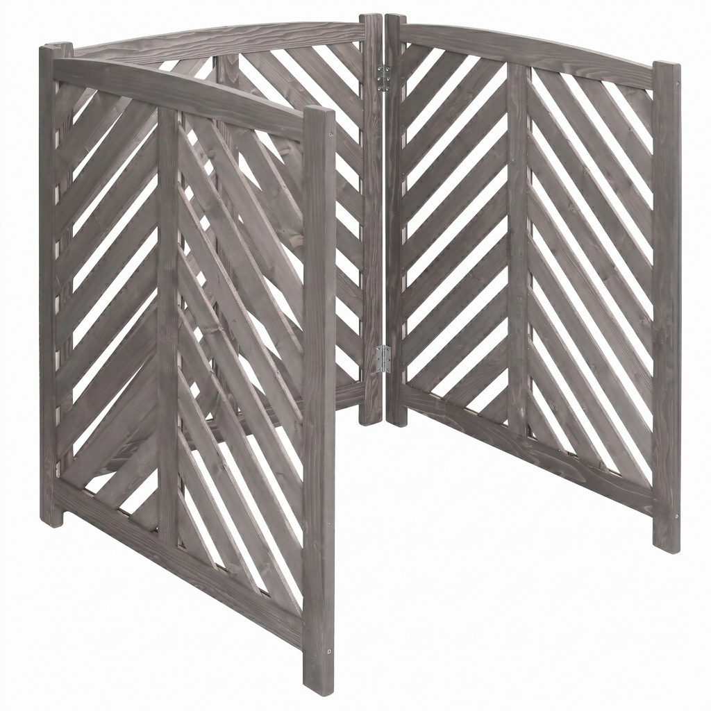 Air Conditioner Fence Screen, 3-Panel Cedar Privacy Screen, 33"W x 38"H, Gray