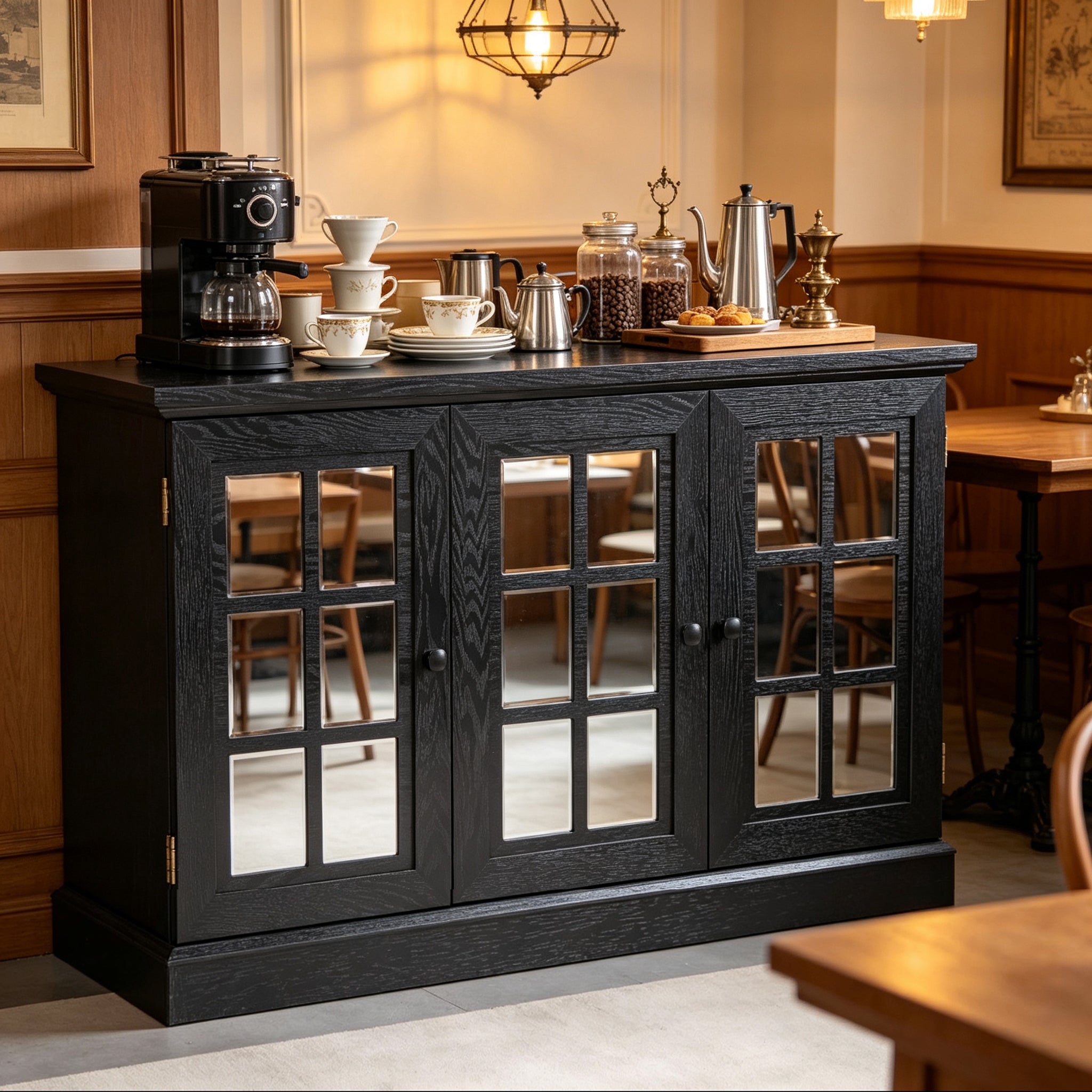 45" W Storage Cabinet with 3 Mirrored Acrylic Doors