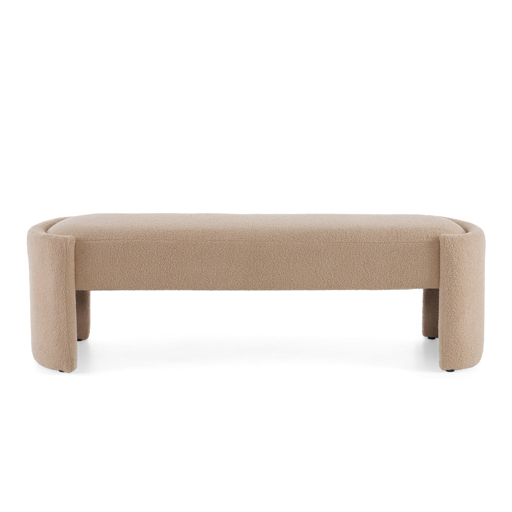 Elegant and Simple Long-Shaped Ottoman Bench, Light Camel