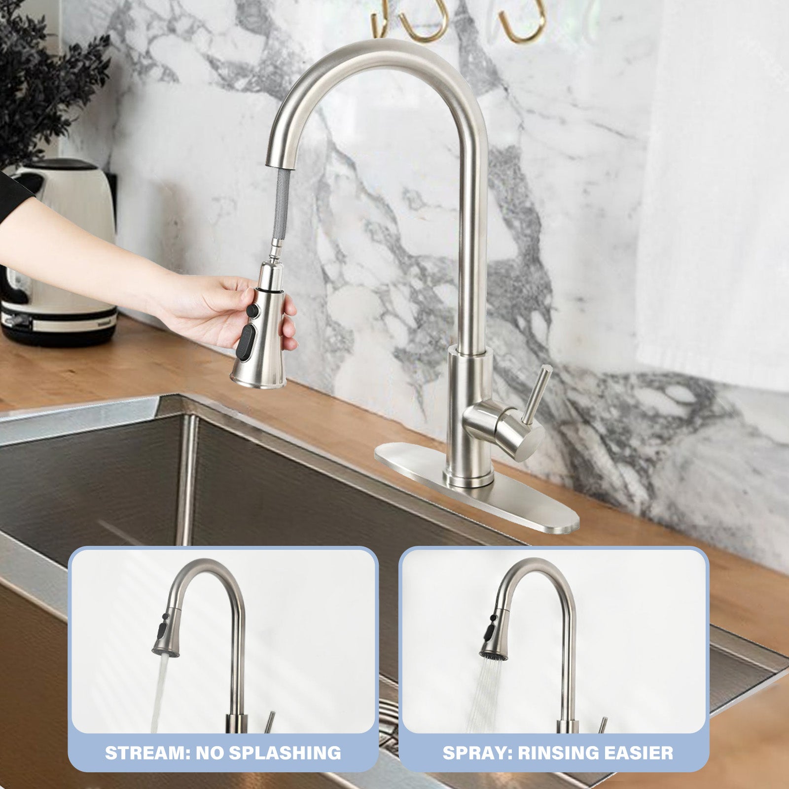 Brushed Nickel Pull-Down Kitchen Faucet