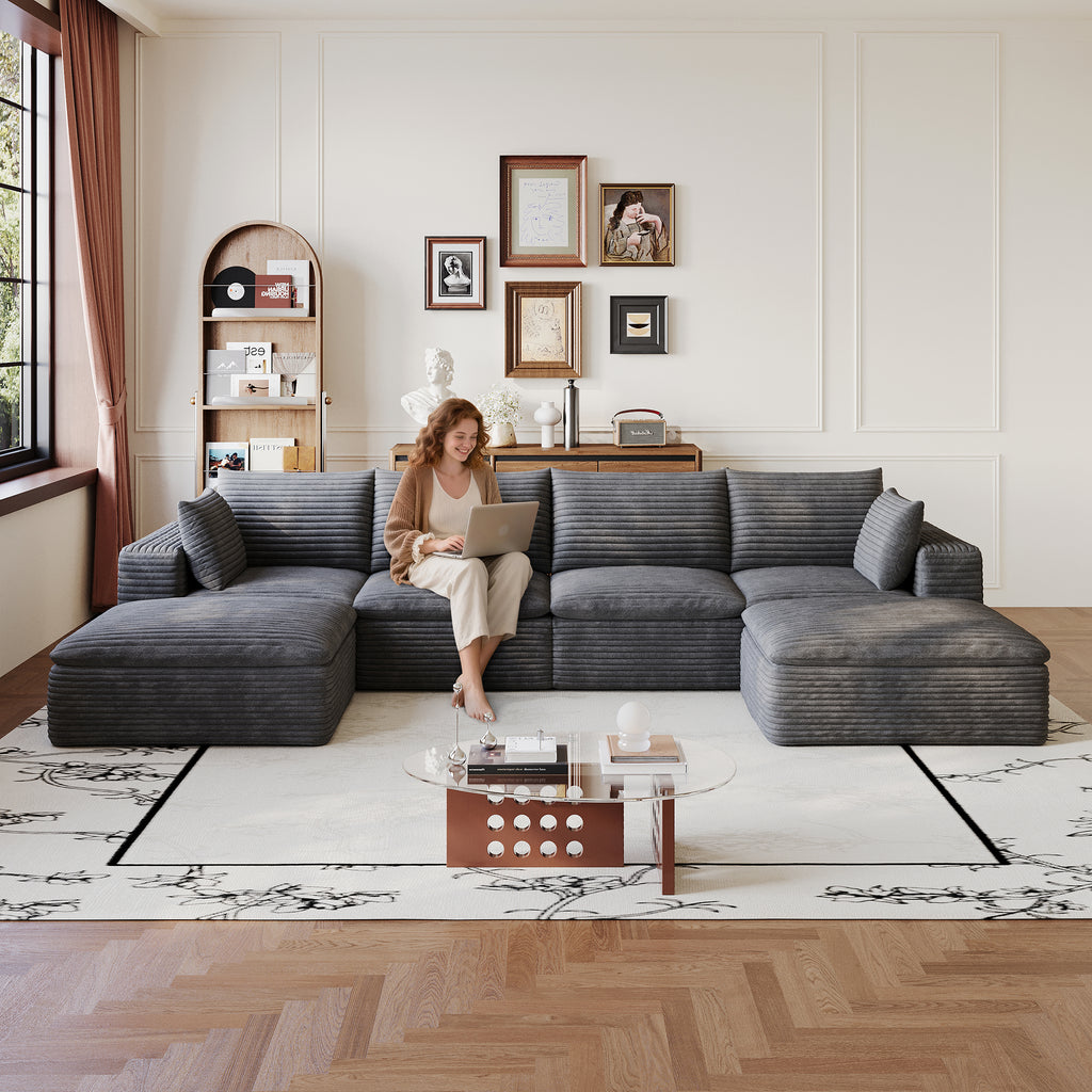 134" Cloud Sofa - Dark Grey Corduroy Fabric