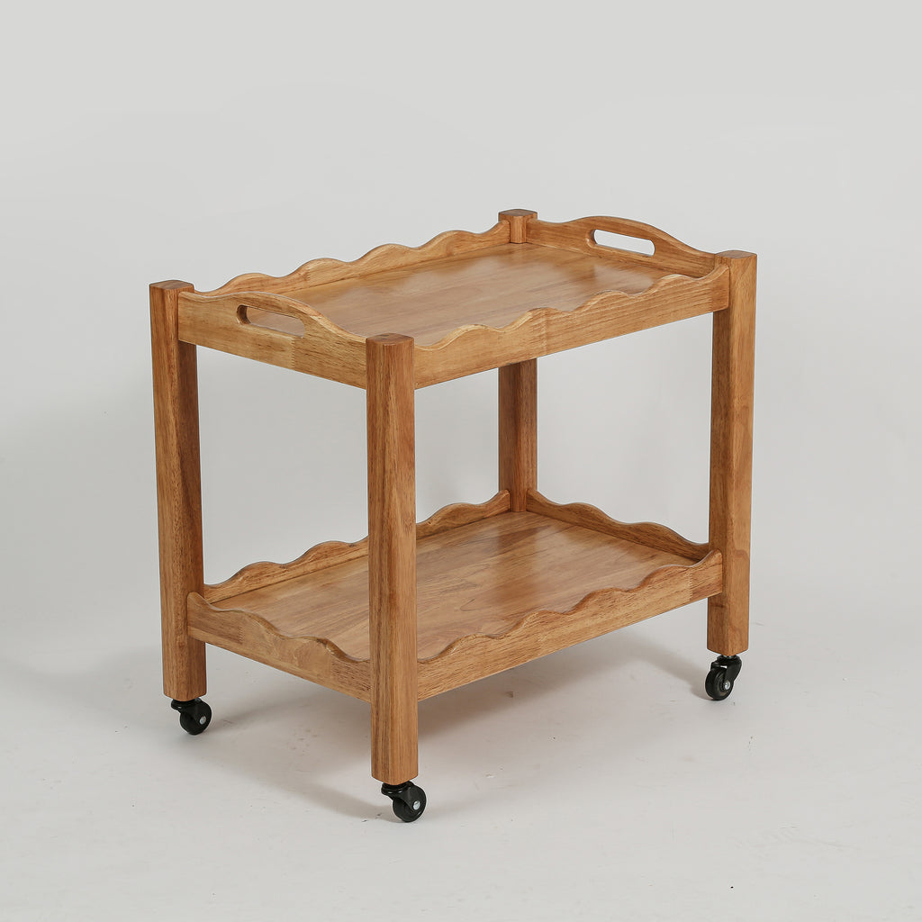 Solid Rubberwood Rolling Side Table