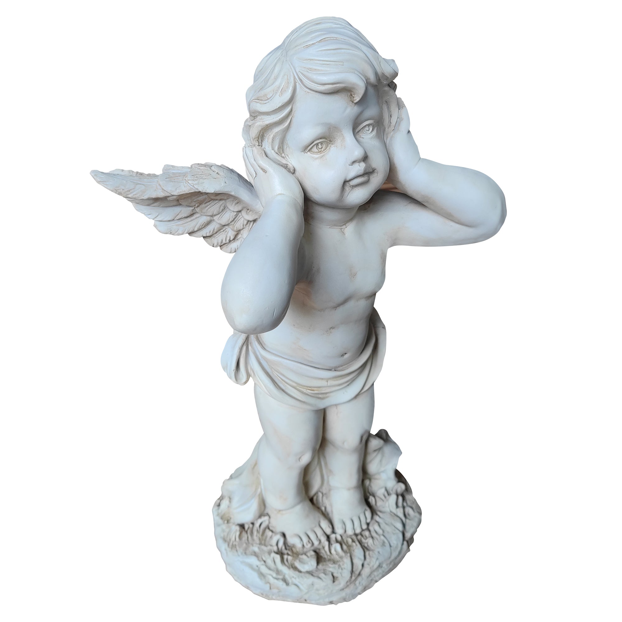 Winged Angel Covering Her Ears Resin Ornament