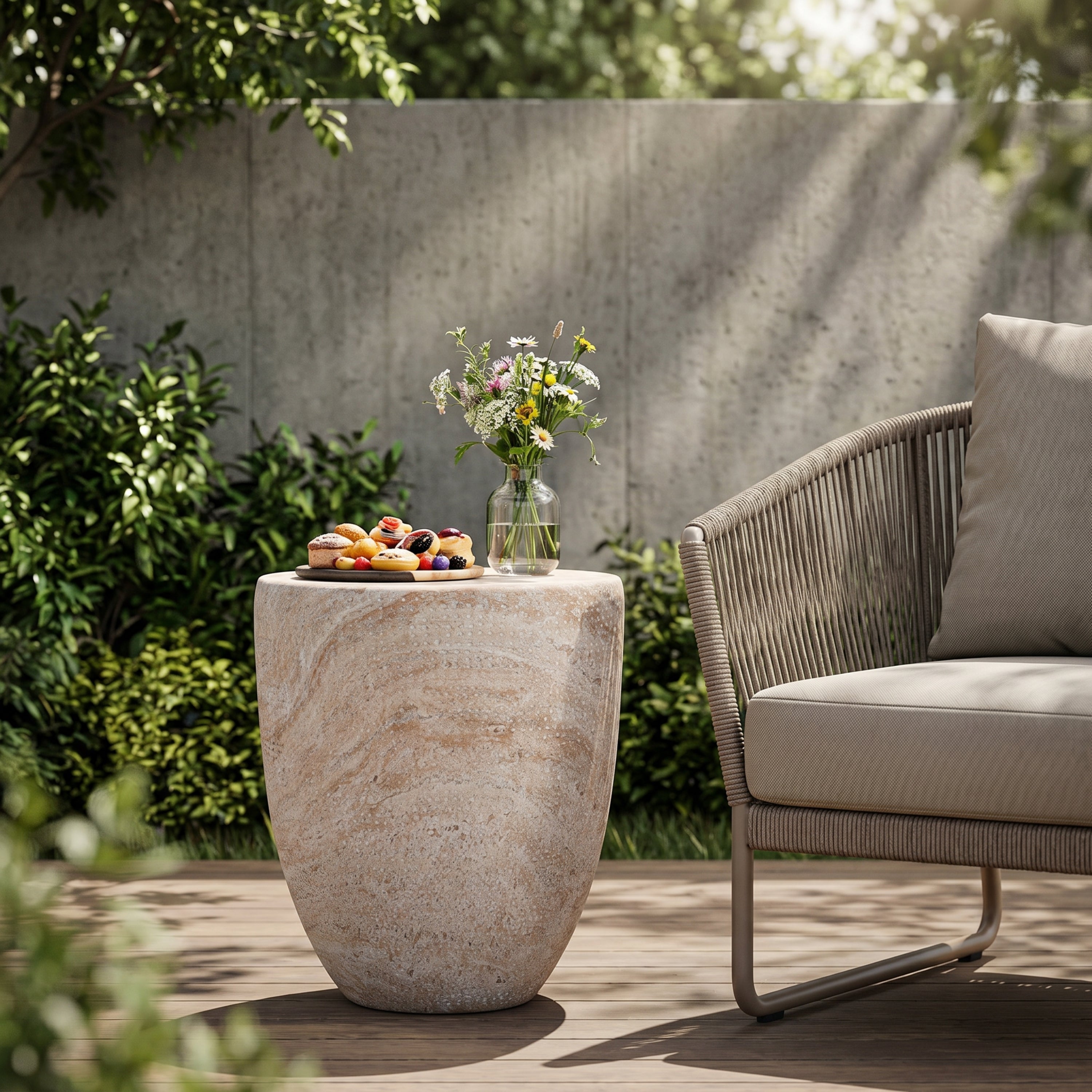 Outdoor/Indoor Lightweight Concrete Side Table - Travertine Finish