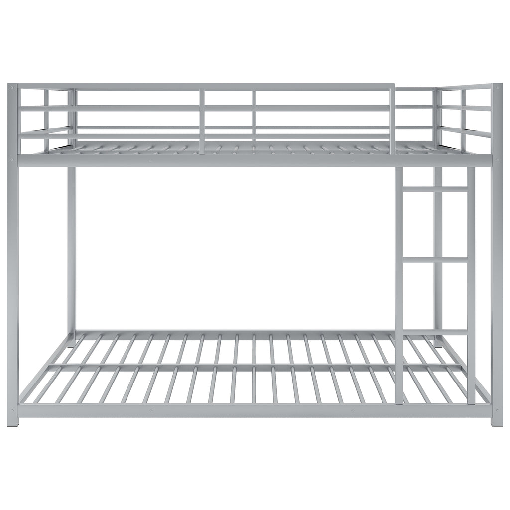 Full Over Full Metal Bunk Bed with Ladder in Silver