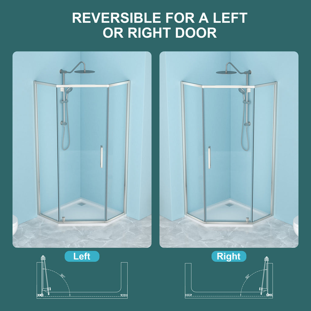 Shower Door 34-1/8" x 72" Semi-Frameless Neo-Angle Hinged Shower Enclosure