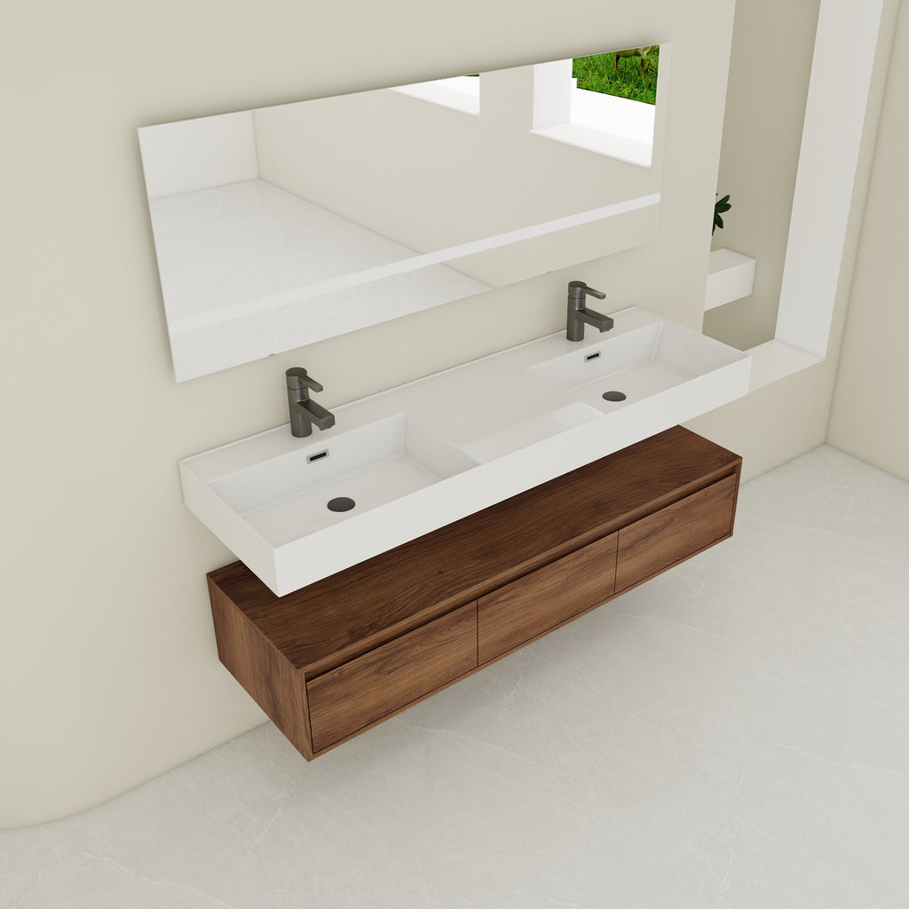 60 Inch Wall-Mounted Bathroom Vanity With Resin Sink