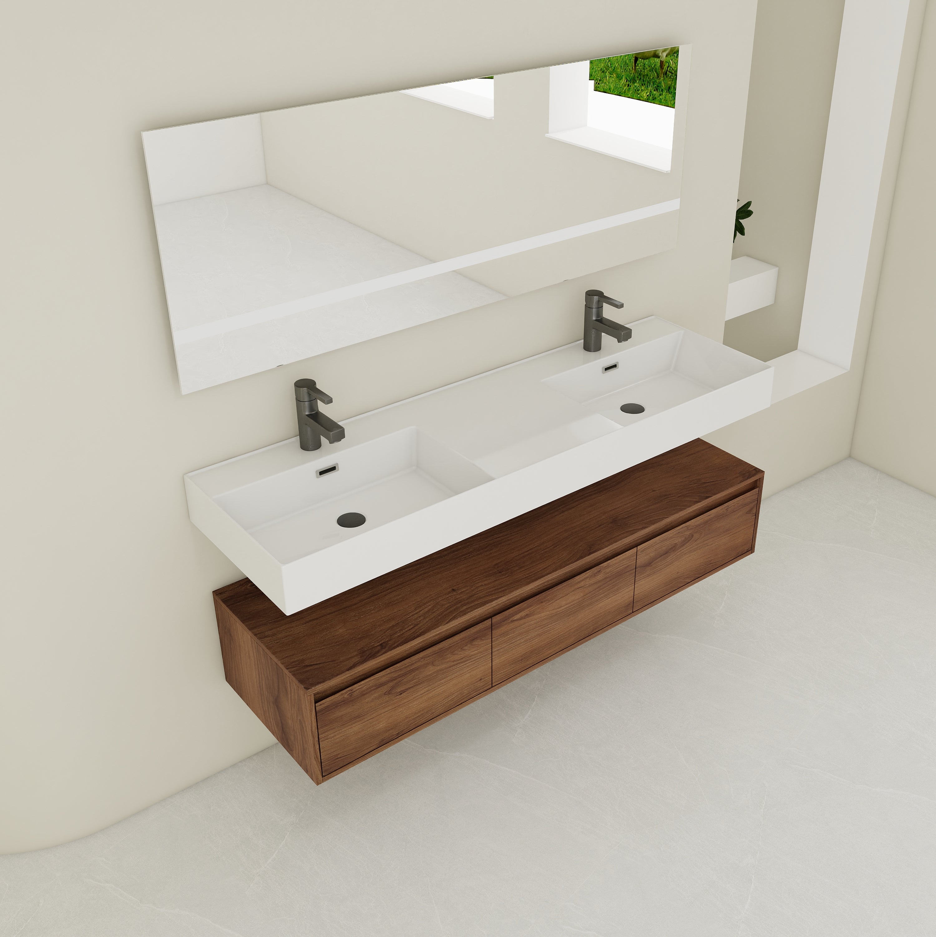 60 Inch Wall-Mounted Bathroom Vanity With Resin Sink