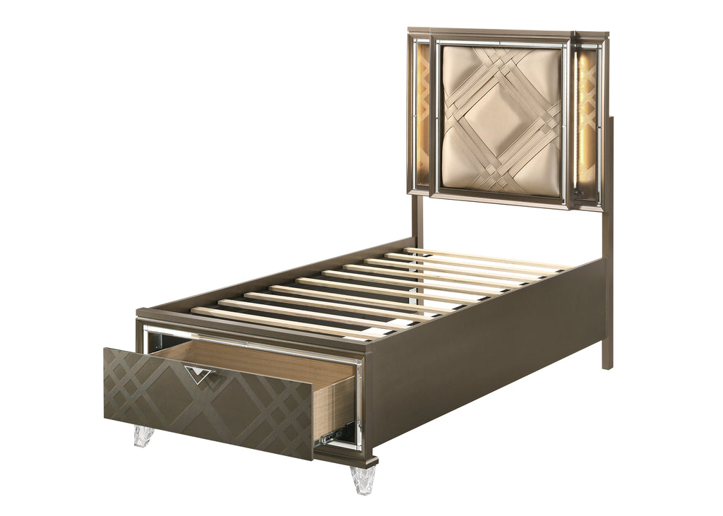 Skylar Synthetic Leather & Dark Champagne Finish Full Bed