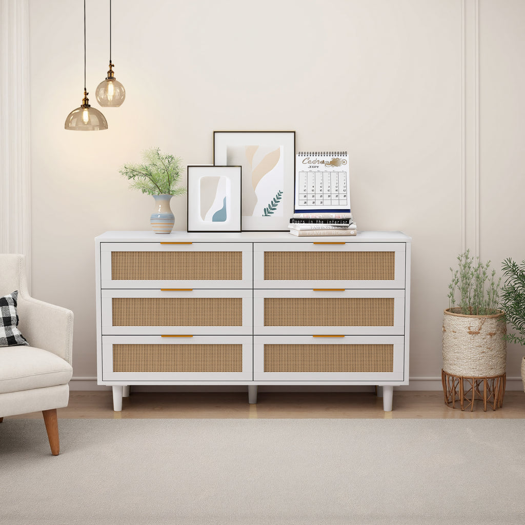 51.18"6-Drawers Rattan Storage Cabinet