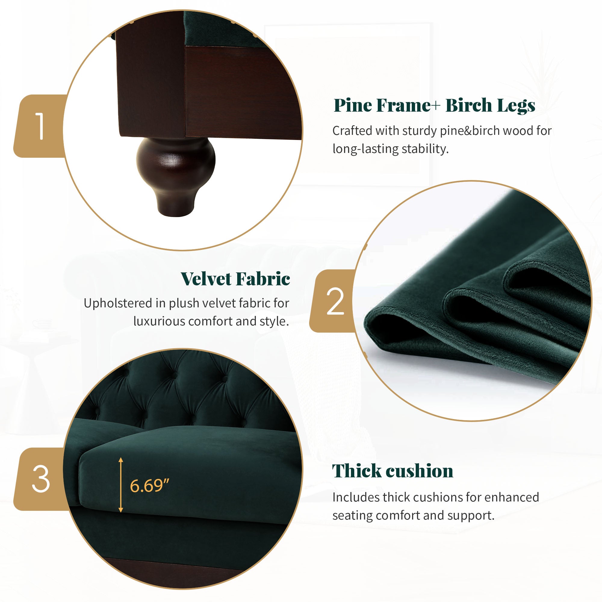 VIVALUX 59.44" Chesterfield Velvet Loveseat Sofa