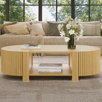 Oval Fluted Coffee Table with Storage for Living Room