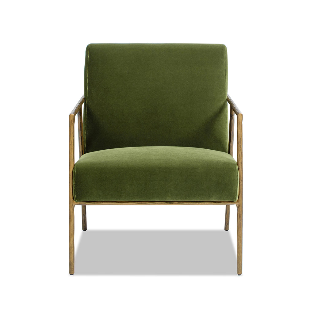 Aerin Hammered Brass Accent Chair, Olive Green Velvet, 24.5 Inches
