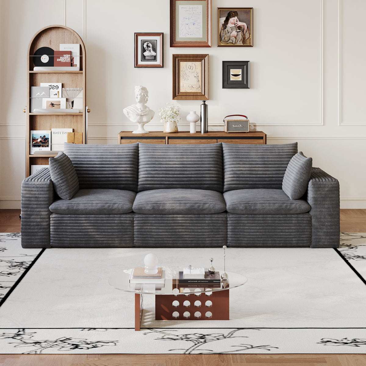 Cloud Sofa 102-Inch, Corduroy Fabric Deep Seat, Dark Grey