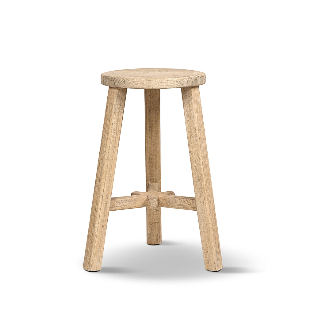 Linden Counter Stool, 25.5-Inch Reclaimed Elm Wood, Light Natural Brown