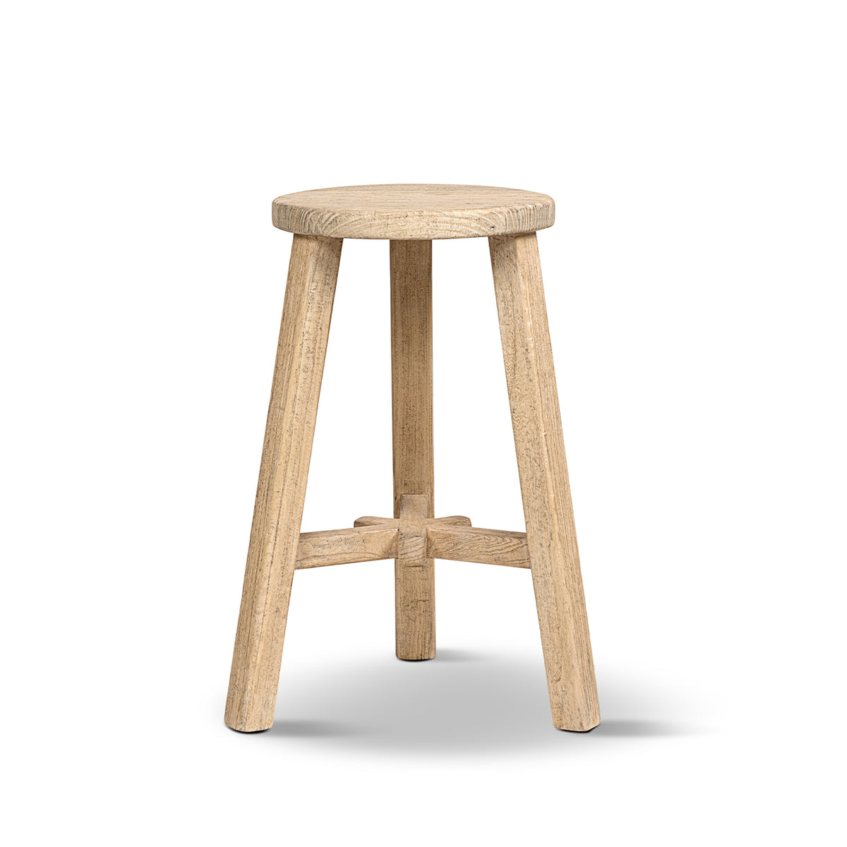 Linden Counter Stool, 25.5-Inch Reclaimed Elm Wood, Light Natural Brown