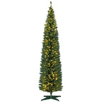 HOMCOM 8' Tall Pre-Lit Slim Noble Fir Artificial Christmas Tree