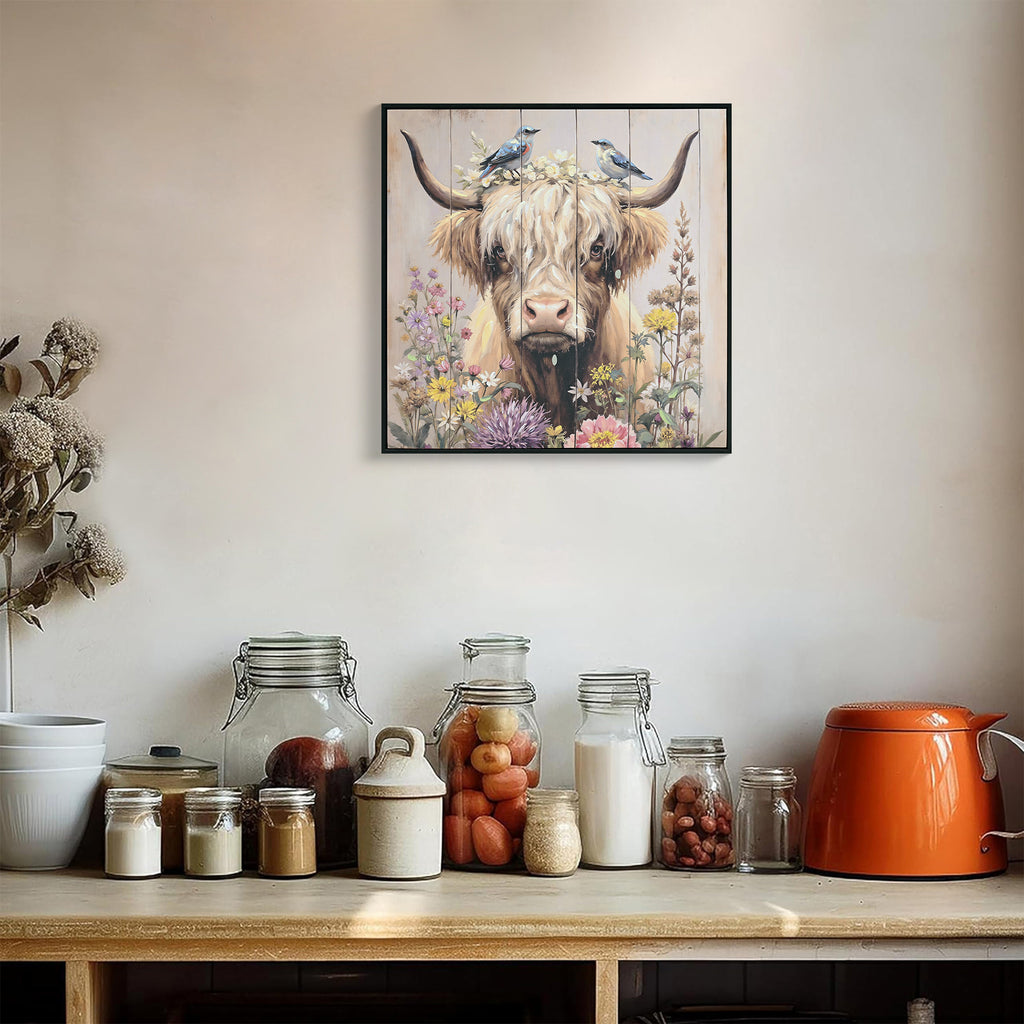 Farmhouse Highland Cow Wall Decor in Neutral Colour