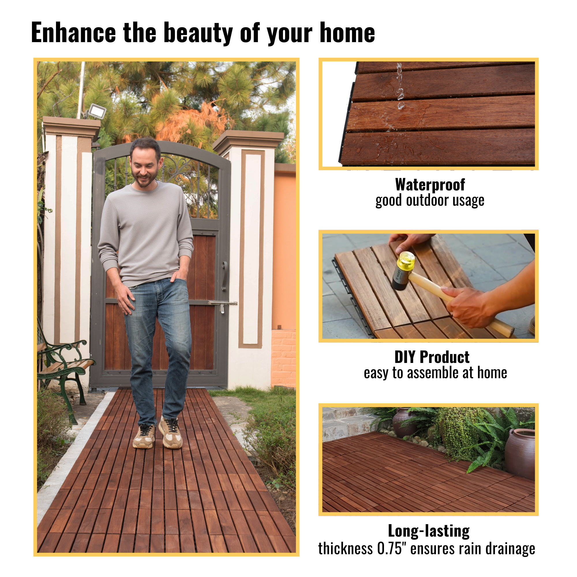Acacia Wood Interlocking Deck Tiles