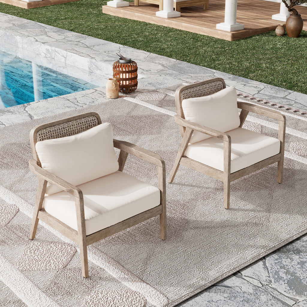 Set of 2 Outdoor Acacia Wood Patio Club Chairs