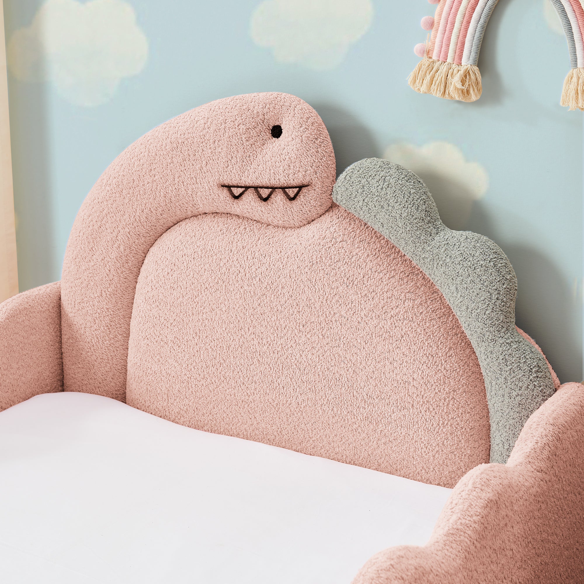 Twin Size Cute Dinosaur-Shaped Kids Bed with Safety Guardrail