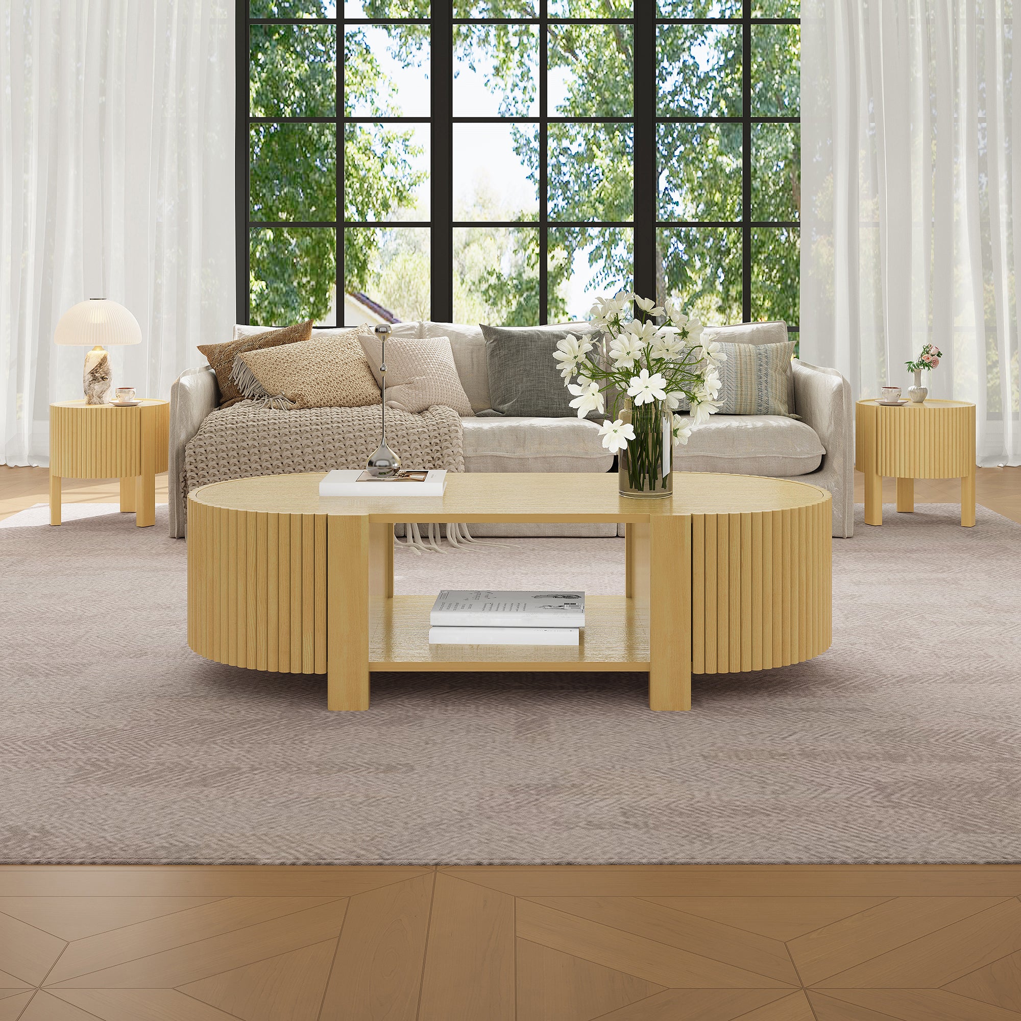 Round Fluted Side Table with Storage