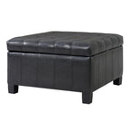 Black PU Storage Ottoman with Rubber Wood Legs