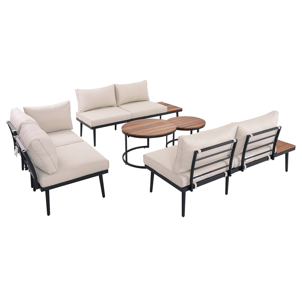 TREXM 6-Piece Outdoor Sectional Sofa Set with Round Nesting Coffee Tables