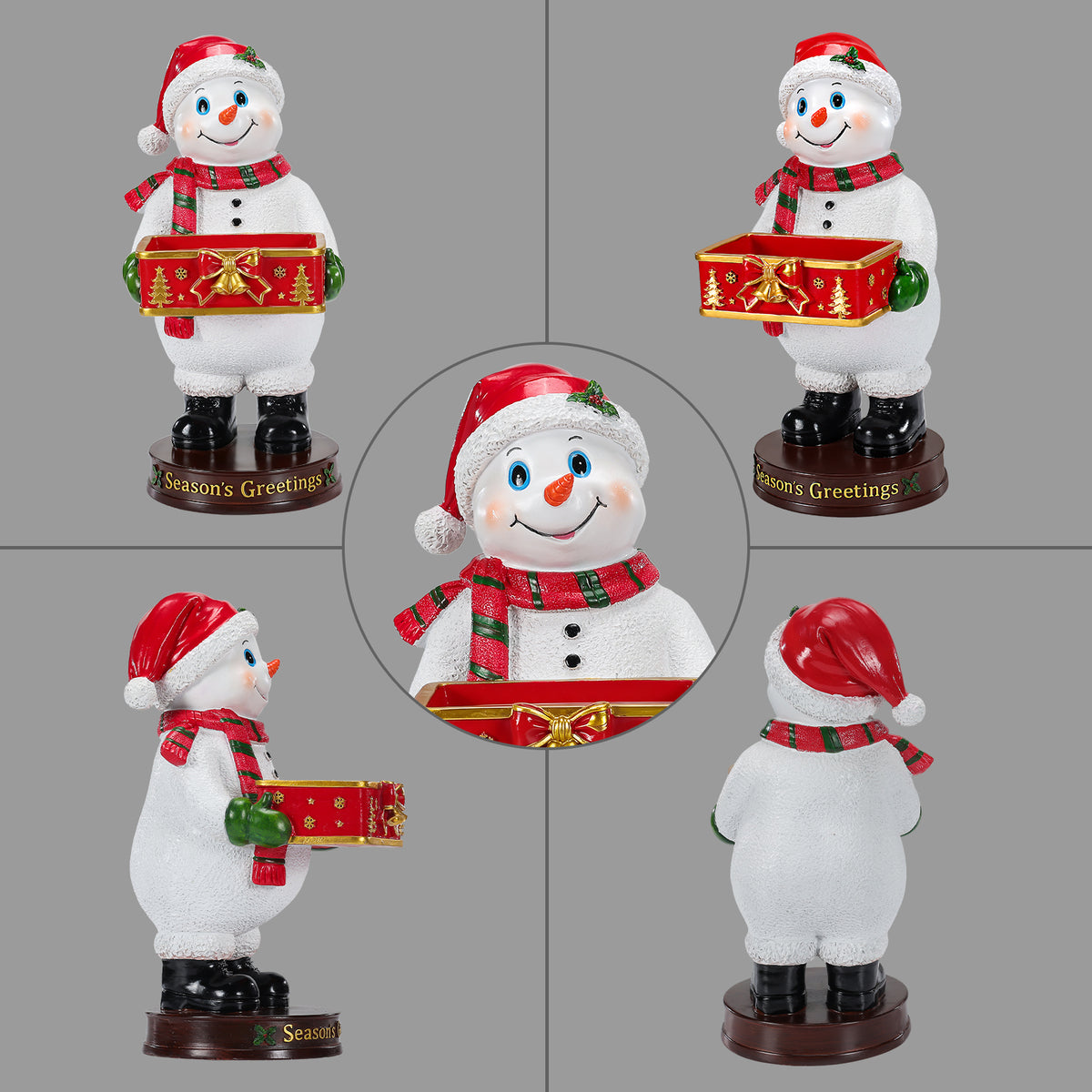Festive Christmas Snowman Statue with Storage Tray, White Resin, 18.5-Inch