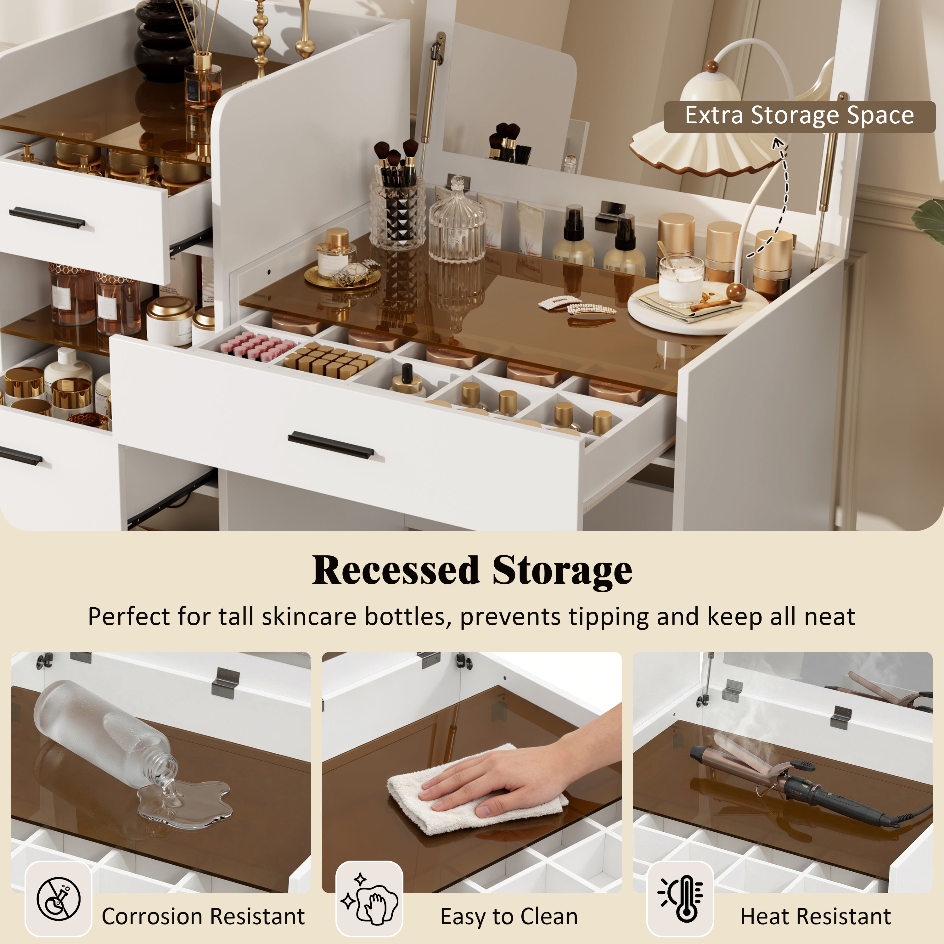3-in-1 Vanity Desk with Flip Top Mirror
