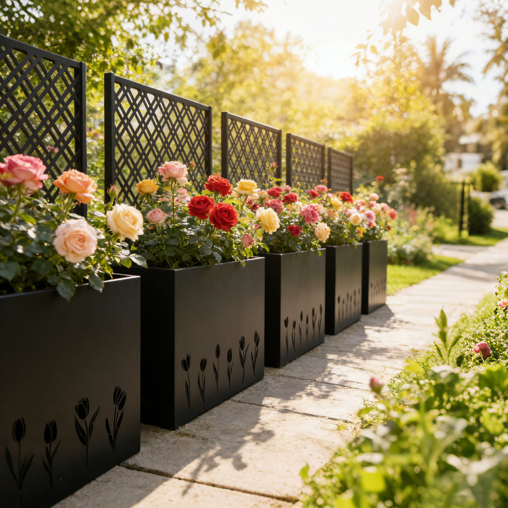 Tall Metal Planter Raised Garden Bed with Trellis