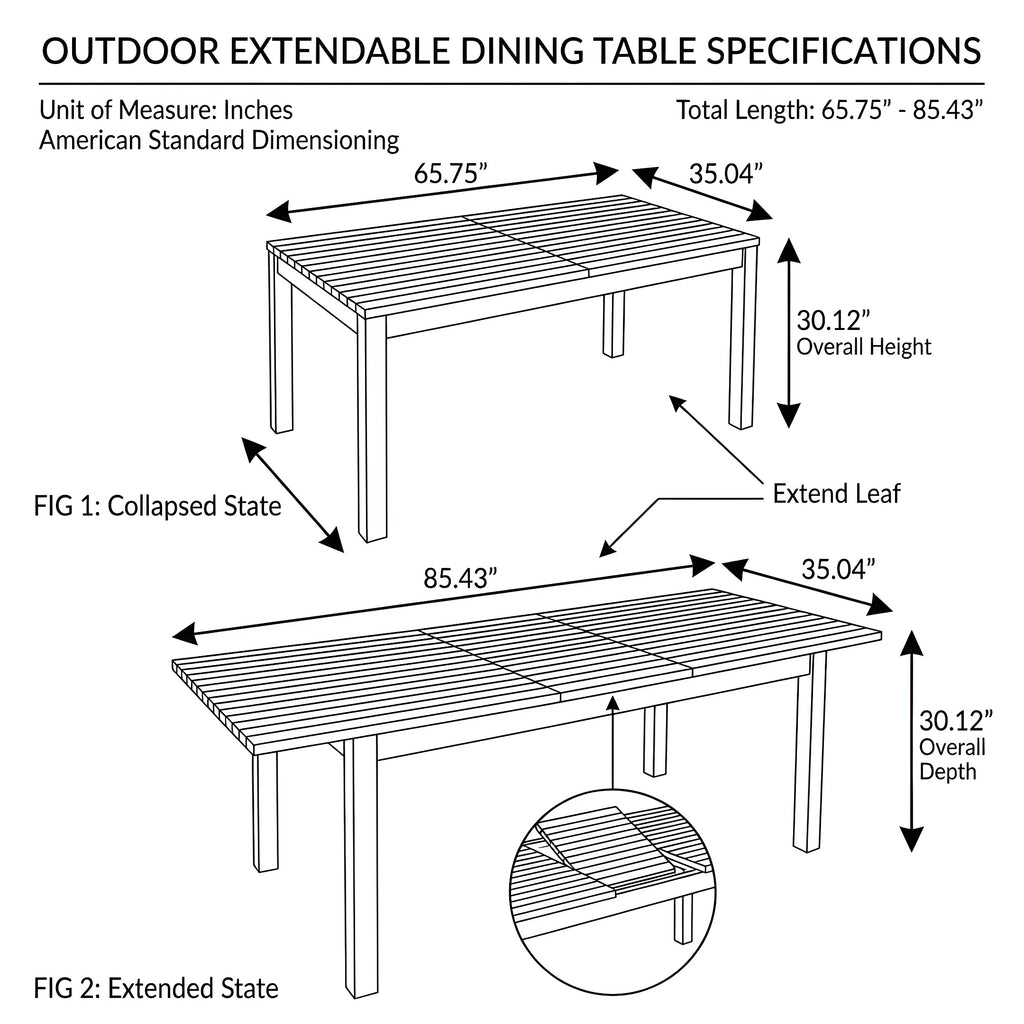Extendable Acacia Wood Outdoor Dining Table