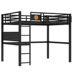 Full Size Loft Bed Frame with Desk and Storage Basket