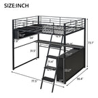 Full Size Metal Loft Bed With LED, Desk And 4 Storage Shelves