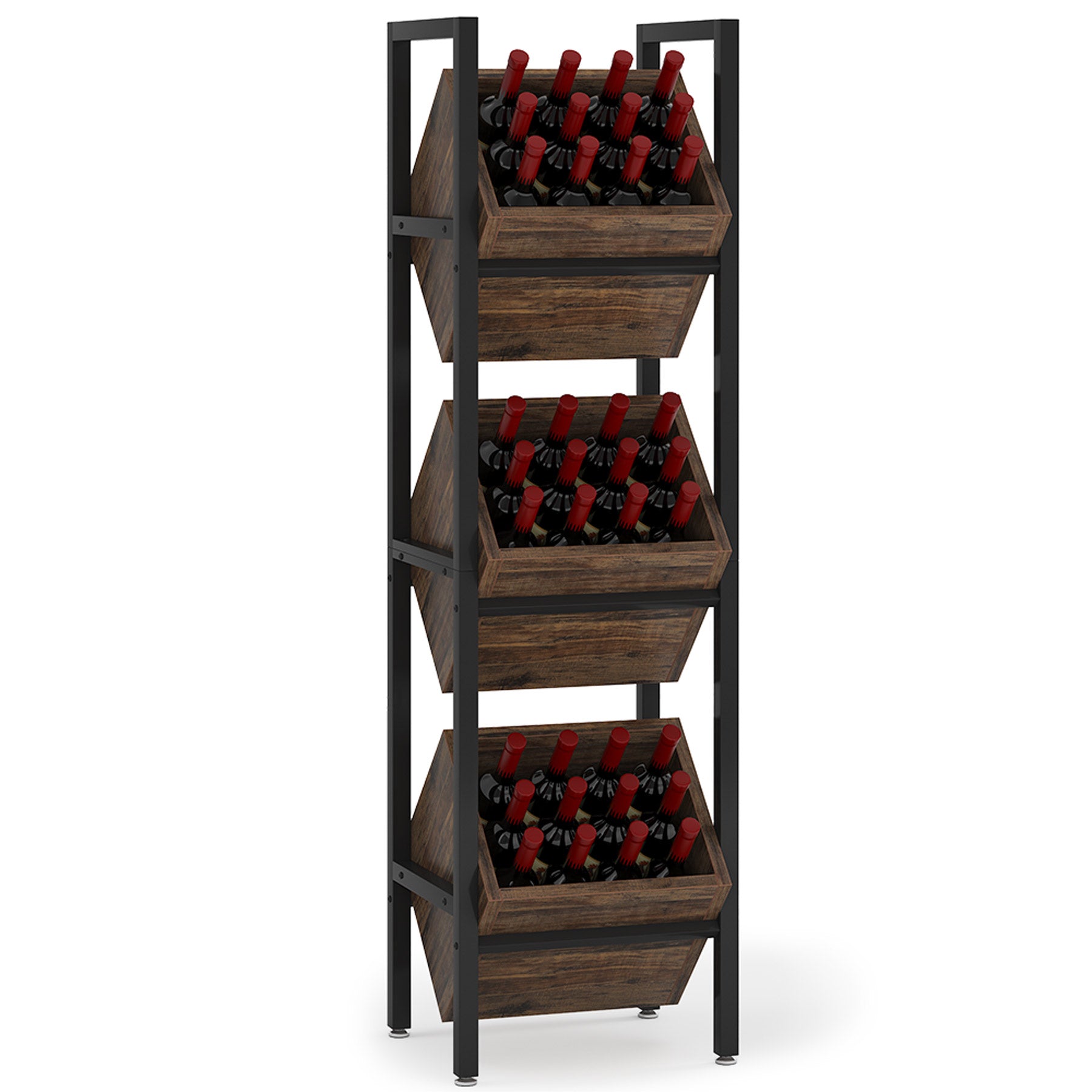 15" 3-Tier Industrial Basket Stand with Angled Baskets