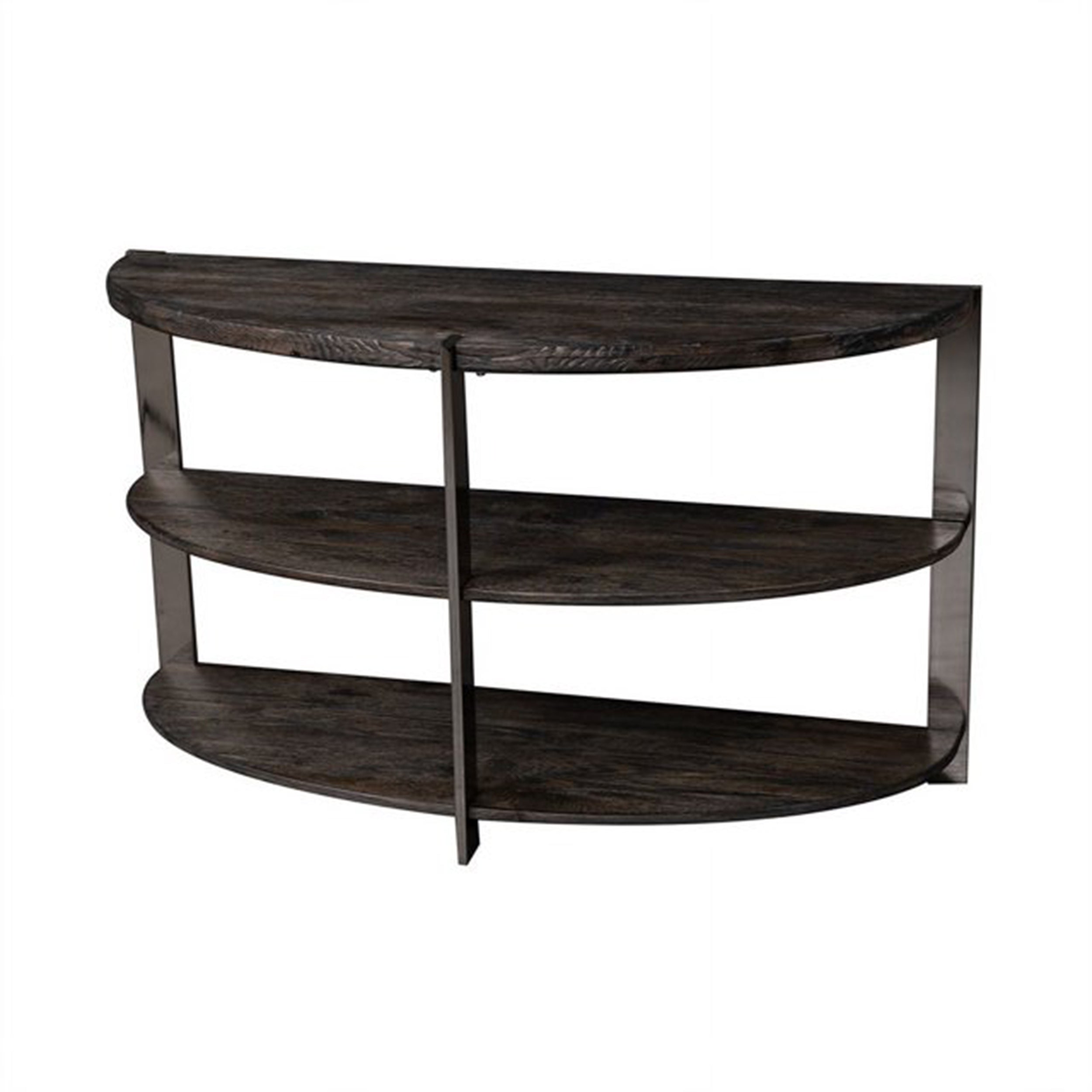 Kalne Console Table Half Moon Shape with 2 Open Shelves