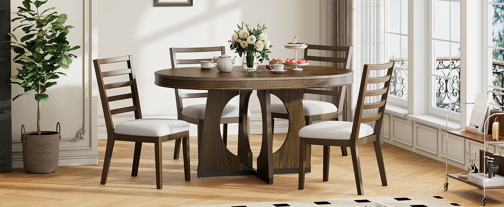 TREXM Round Dining Table for 4 with Chairs Set