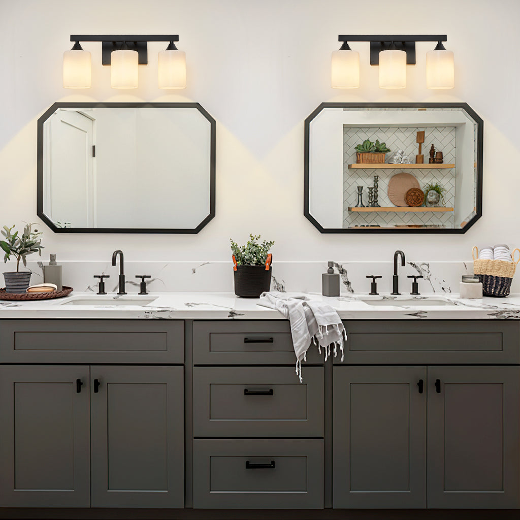 3-Light Matte Black Bathroom Vanity Light