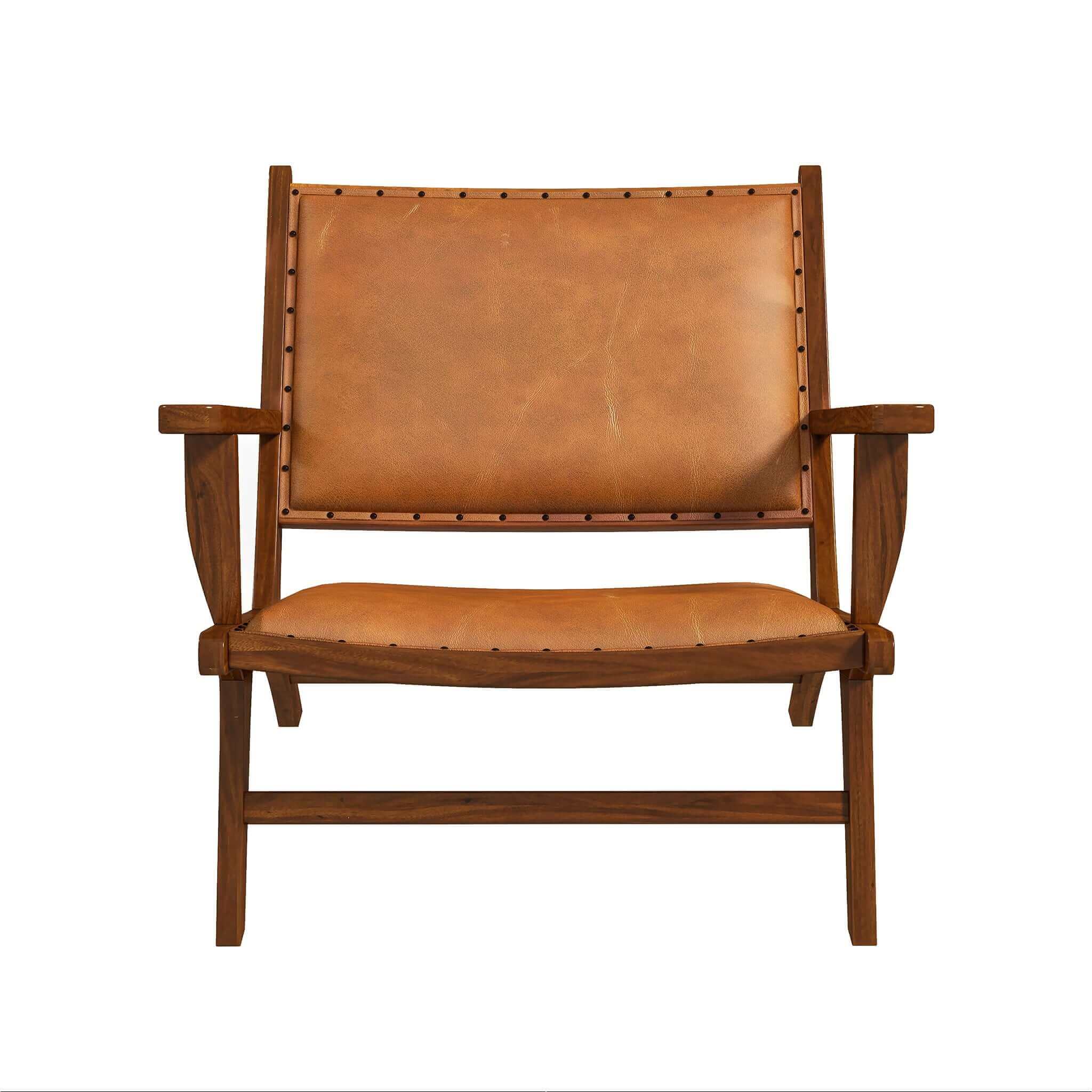 Daniel Mid-Century Modern Leather Arm Chair with Walnut-Finished Legs