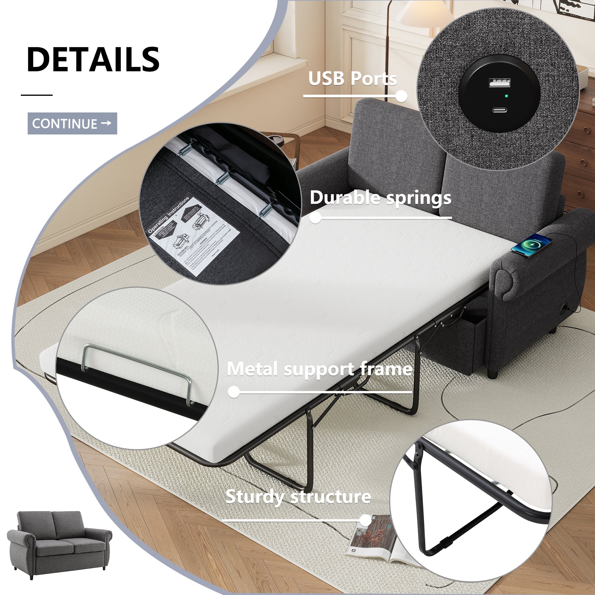 Orisfur Pull Out Sofa Bed Loveseat Sleeper with Memory Mattress