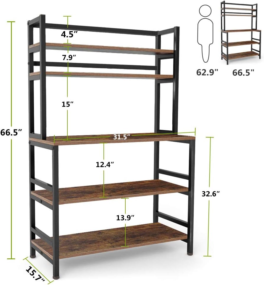 5-Tier Kitchen Bakers Rack with Hutch