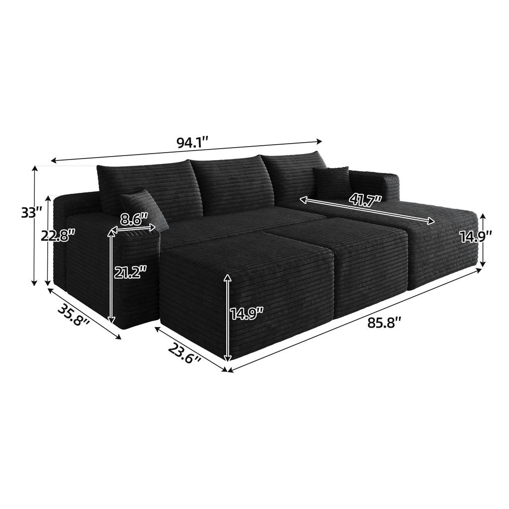 95" Cloud Sectional Sofa with 2 Ottoman