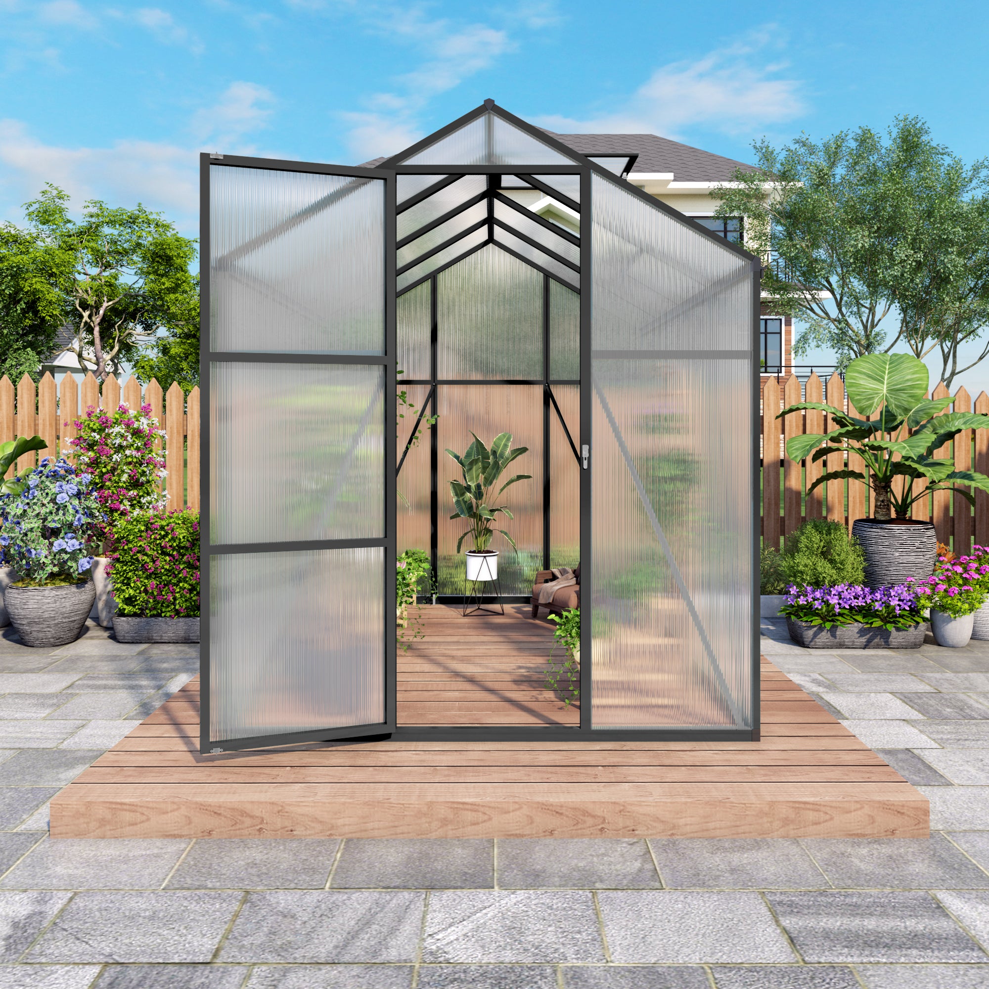 Gain Height Windproof Aluminum Greenhouse 6x8 FT