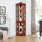 Corner Curio Cabinet with Lights, Adjustable Shelves, and Mirrored Back