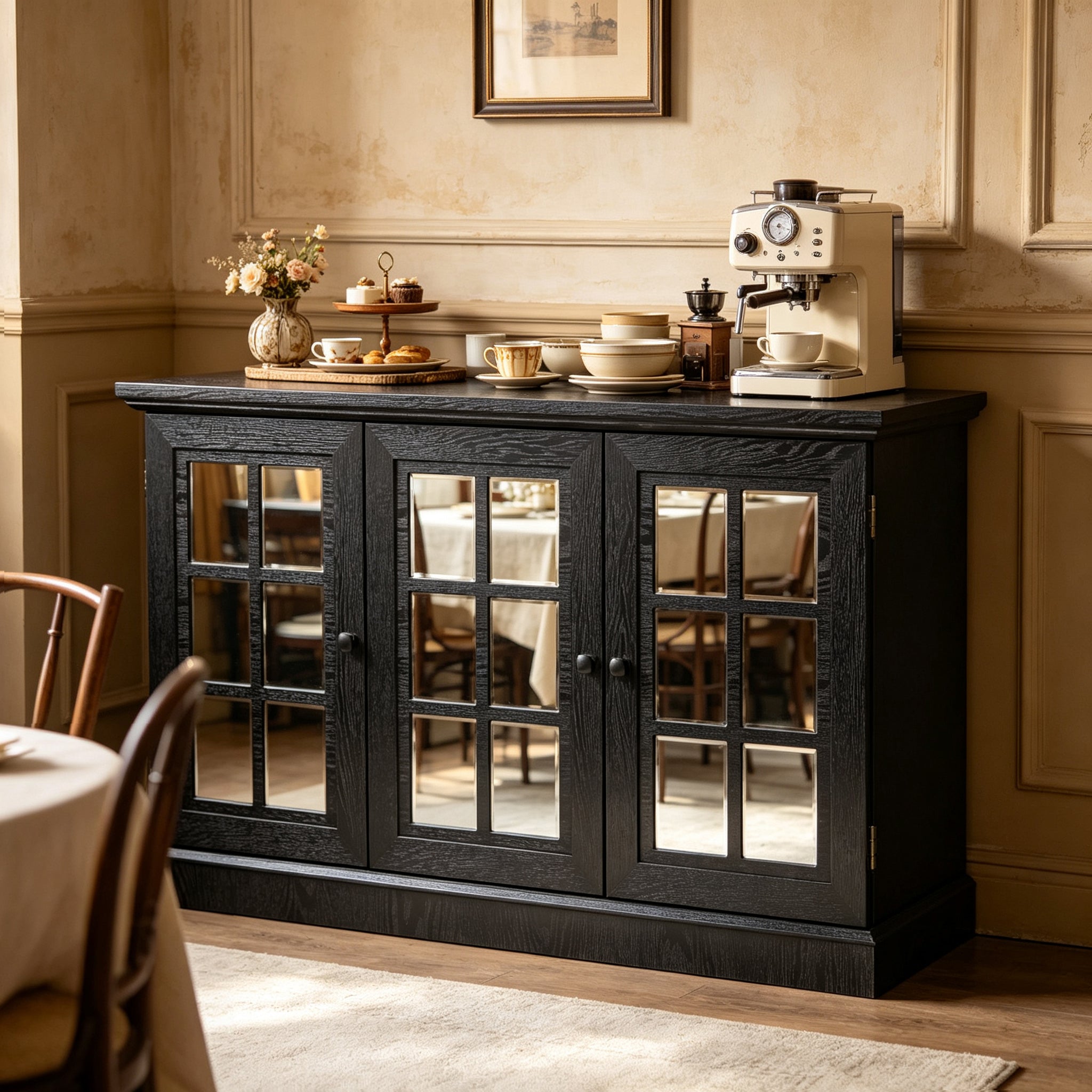45" W Storage Cabinet with 3 Mirrored Acrylic Doors