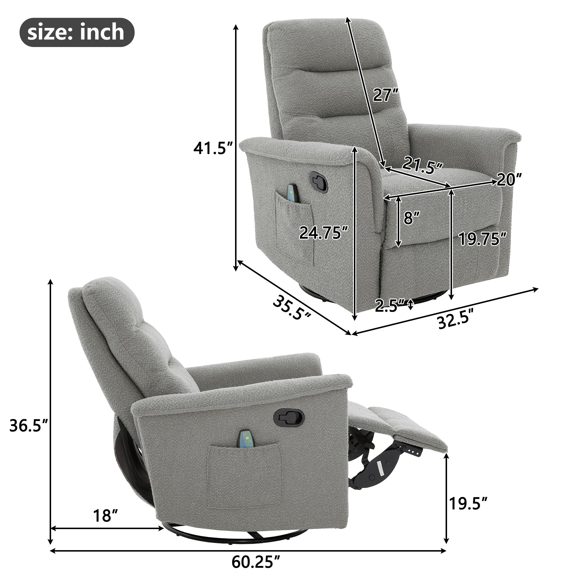Manual Recliner Chair Rocking and Swivel Recliner