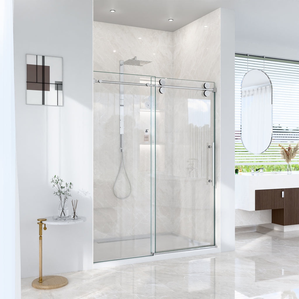 Frameless Single Sliding Shower Door – 5/16" Clear Tempered Glass
