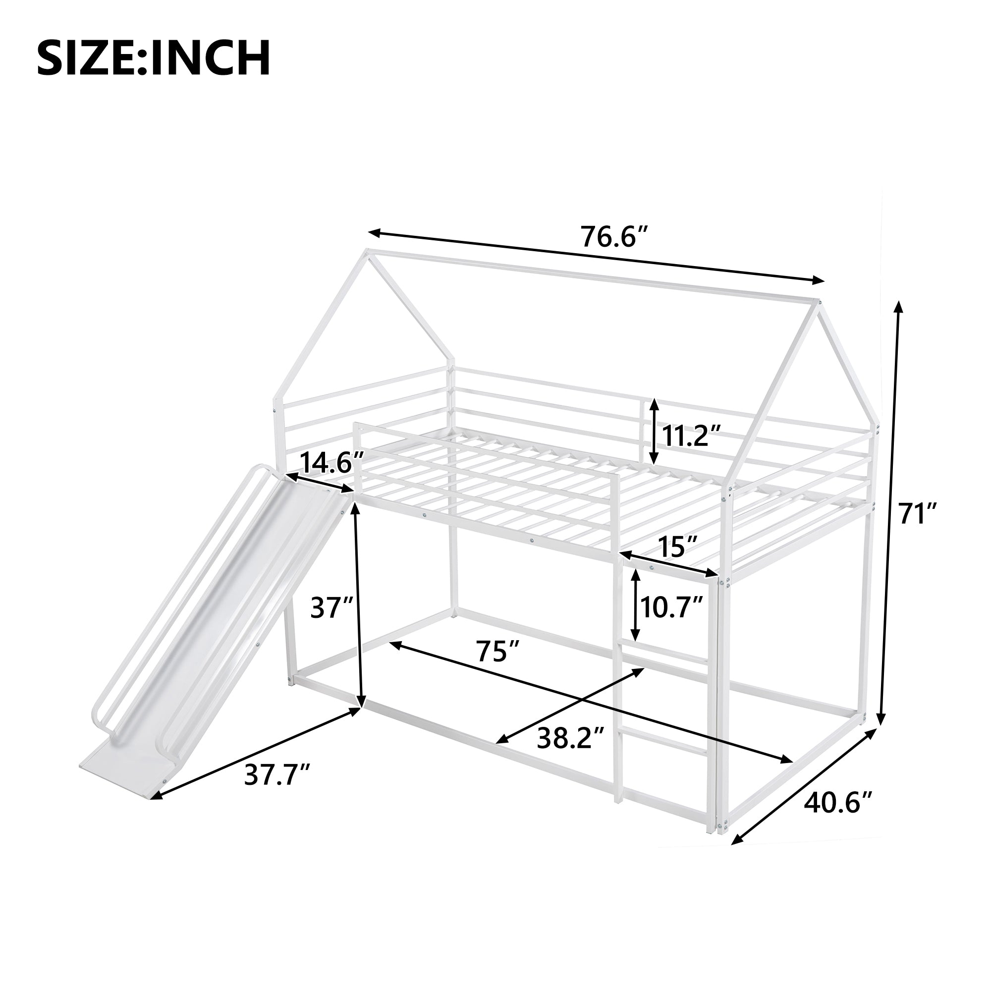 Twin Over Twin House Bunk Bed with Ladder and Slide